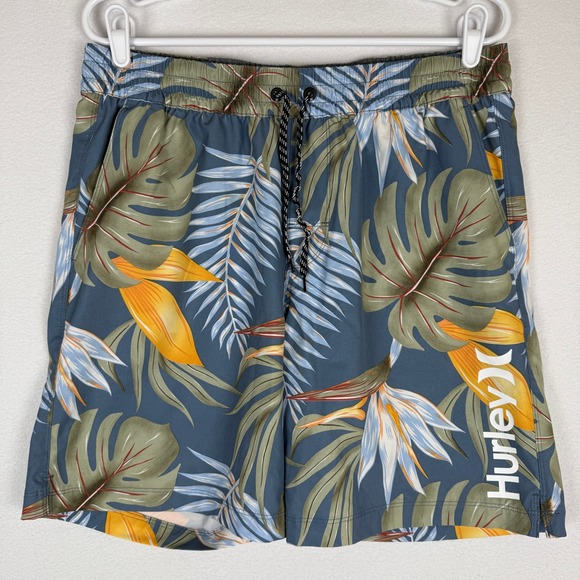 Hurley Shorts‎ Mens Large Floral Botanical Stretch Drawstring Beach Summer Swim - Picture 1 of 9